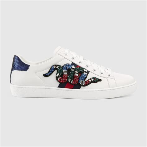 gucci ace embroidered low-top sneaker white with stripe|gucci ace embellished leather sneakers.